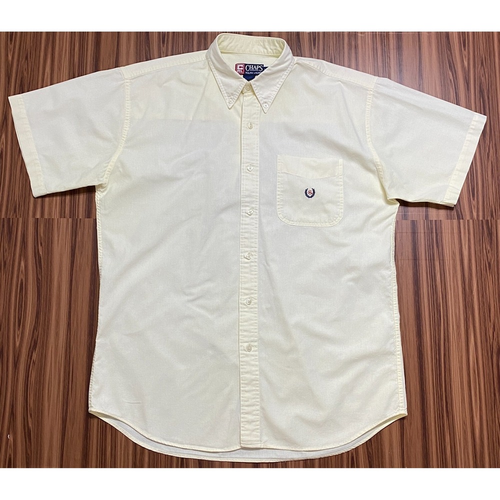 Chaps Ralph Lauren Mens Shirt Size L Yellow Light Short Sleeve Button Up